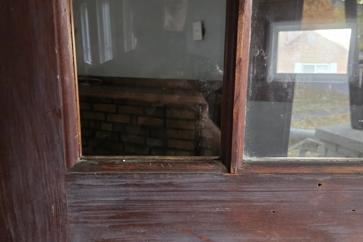 Wood exterior door with divided glass panes